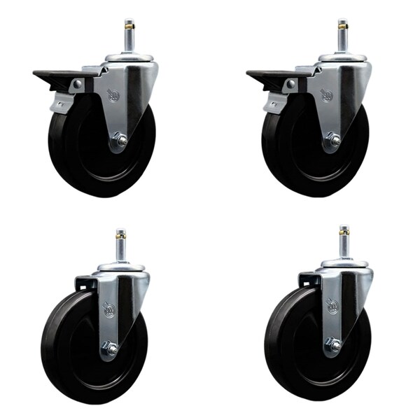 Service Caster 5'' Hard Rubber Wheel Swivel 7/16'' Grip Ring Stem Caster Set 2 Brakes, 4PK SCC-GR20S514-HRS-PLB-716138-2-S-2 - main
